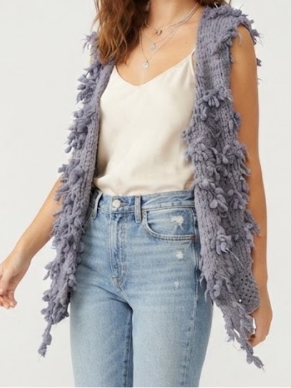 Umgee Lavender Loop Knit Open Front Vest Women’s Size Small